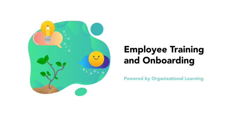 Illustrated Growing Tree with Pencil and Smile Emoji with the words Employee Training and Employee Onboarding