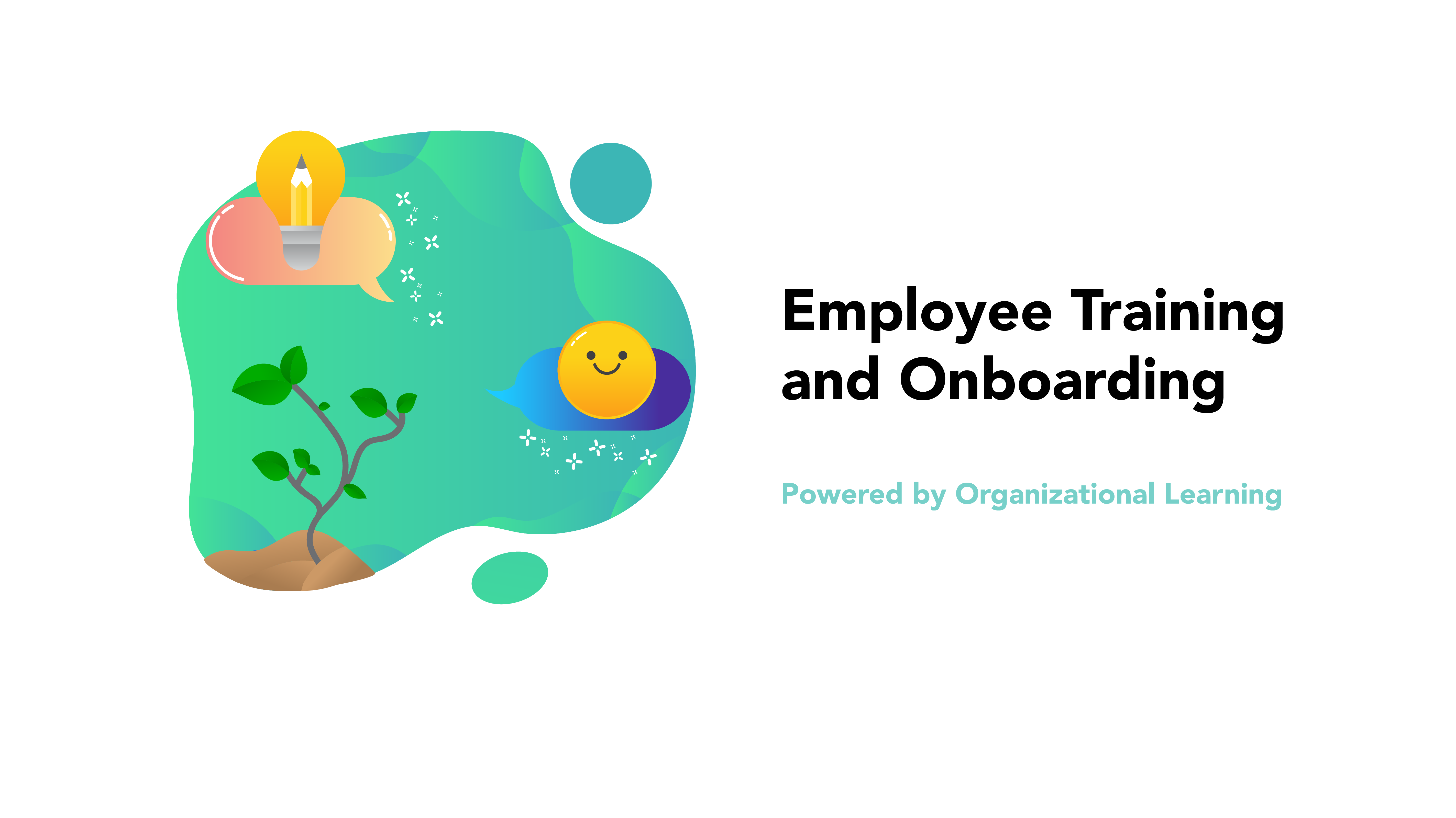 Illustrated Growing Tree with Pencil and Smile Emoji with the words Employee Training and Employee Onboarding