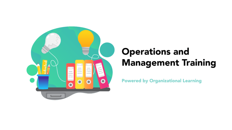 Illustrated Desk with Books and Pencils with the words Operations and Management Training